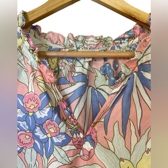 Talbots 100 % Cotton Pink and Blue Parrot Sleeveless Top. Size XL - Picture 3 of 8